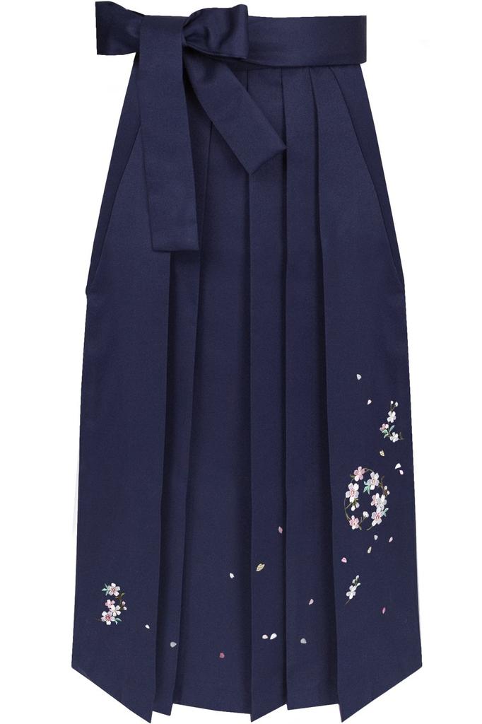 Хакама с вышивкой, однотонная, одинарный предмет, для девочек, темно-синего цвета [KYOETSU] (80см, Синий)