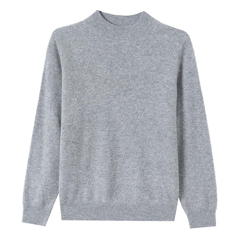 Puyuan Women's Pure Wool Half-High Neck Sweater - Autumn/Winter Solid Color Knit Base Layer for Moms