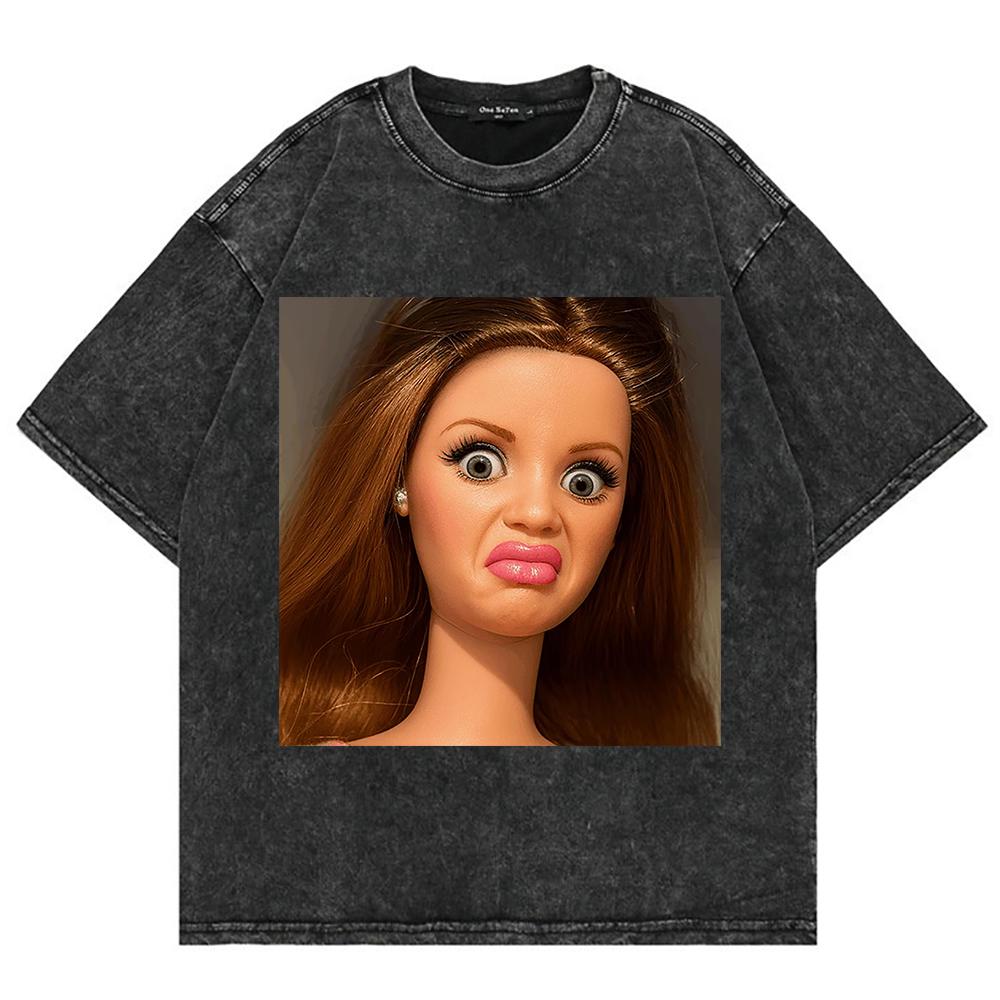 Cotton Vintage Washed Kawaii Disgusting Doll Face Funny Meme T Shirt Fashion Menwomen Male Acid Wash Tees Vintage