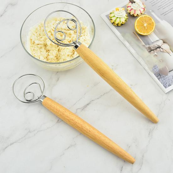 Датский венчик для теста с дубовой ручкой, миксер для муки из нержавеющей стали, стержни для смешивания яиц и крема, мешалка для муки, торта, кухонные инструменты для выпечки