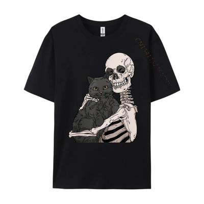 Cats and Skeletons Vintage T Shirts Anime Plus Size HOLIDAYS Funny Shirts White T Shirt Men Family Graphic Tees