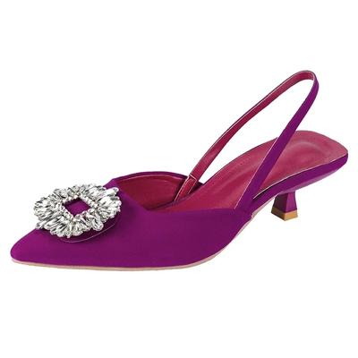 Модные летние туфли на каблуке для женщин 2024 года женские свадебные туфли с блестками открытые документальные туфли Slingblacks с острым носком темперамент