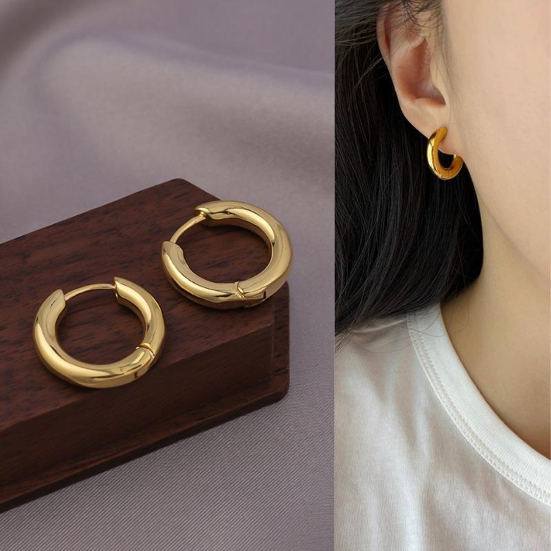 Glossy Minimalist Silver Hoop Earrings - Non-Fading Niche Design