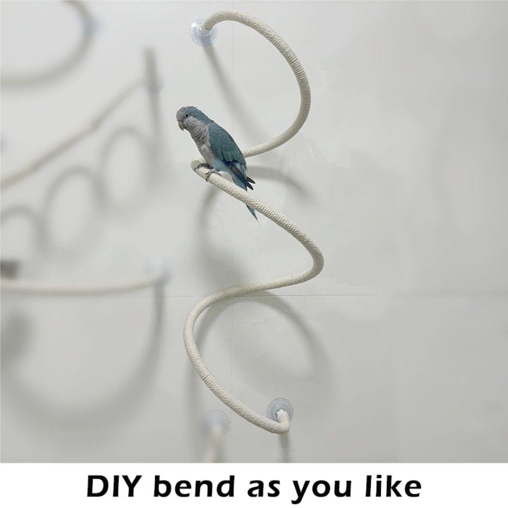 Durable DIY Bendable Parrot Perch Non-slip with Suction Cups Bird Perch Stand Bird Climbing Linen Rope Window