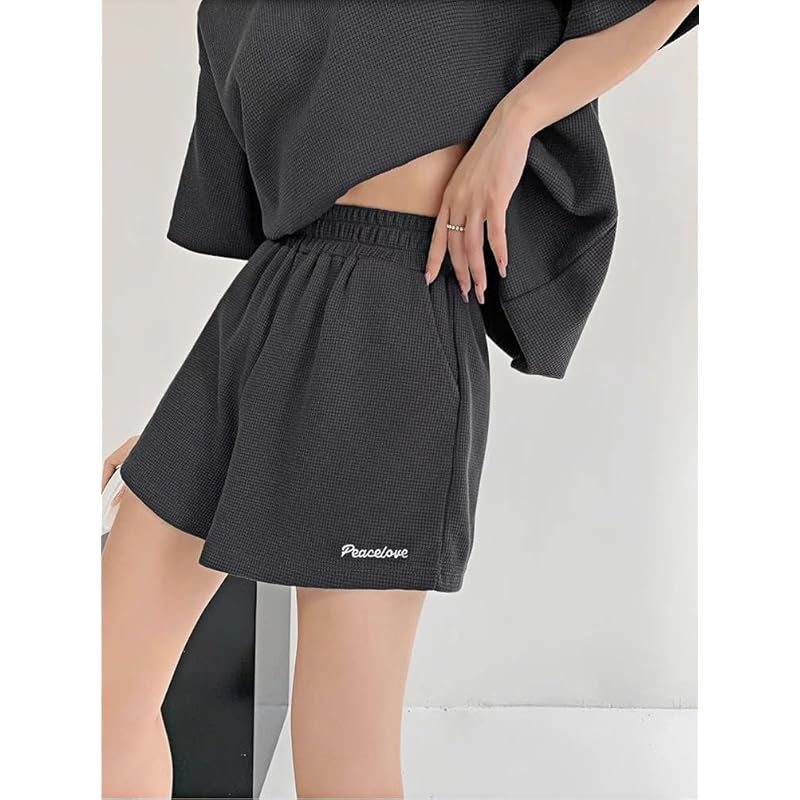 [newsight] ladies room wear Room wear short sleeve cut and sew tops shorts 2 points set (JP, alphabet, L, dark ash)