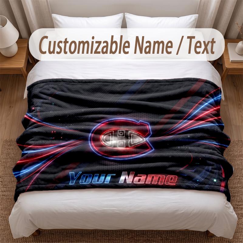 Montreal Canadiens Printed Flannel Blanket Custom Name Text Soft Warm Throw For Bedroom Holiday Gift