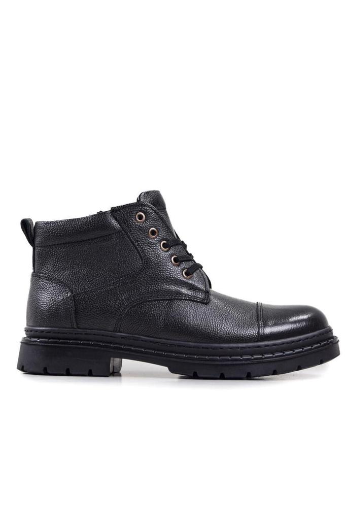 Men's Fashion Genuine Leather Flat Heeled Booties Black Boots. Shoes