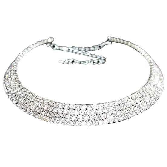 Многорядный колье-чокер со стразами для женщин, цинковый сплав, покрытие золото/серебро, свадебные/юбилейные украшения