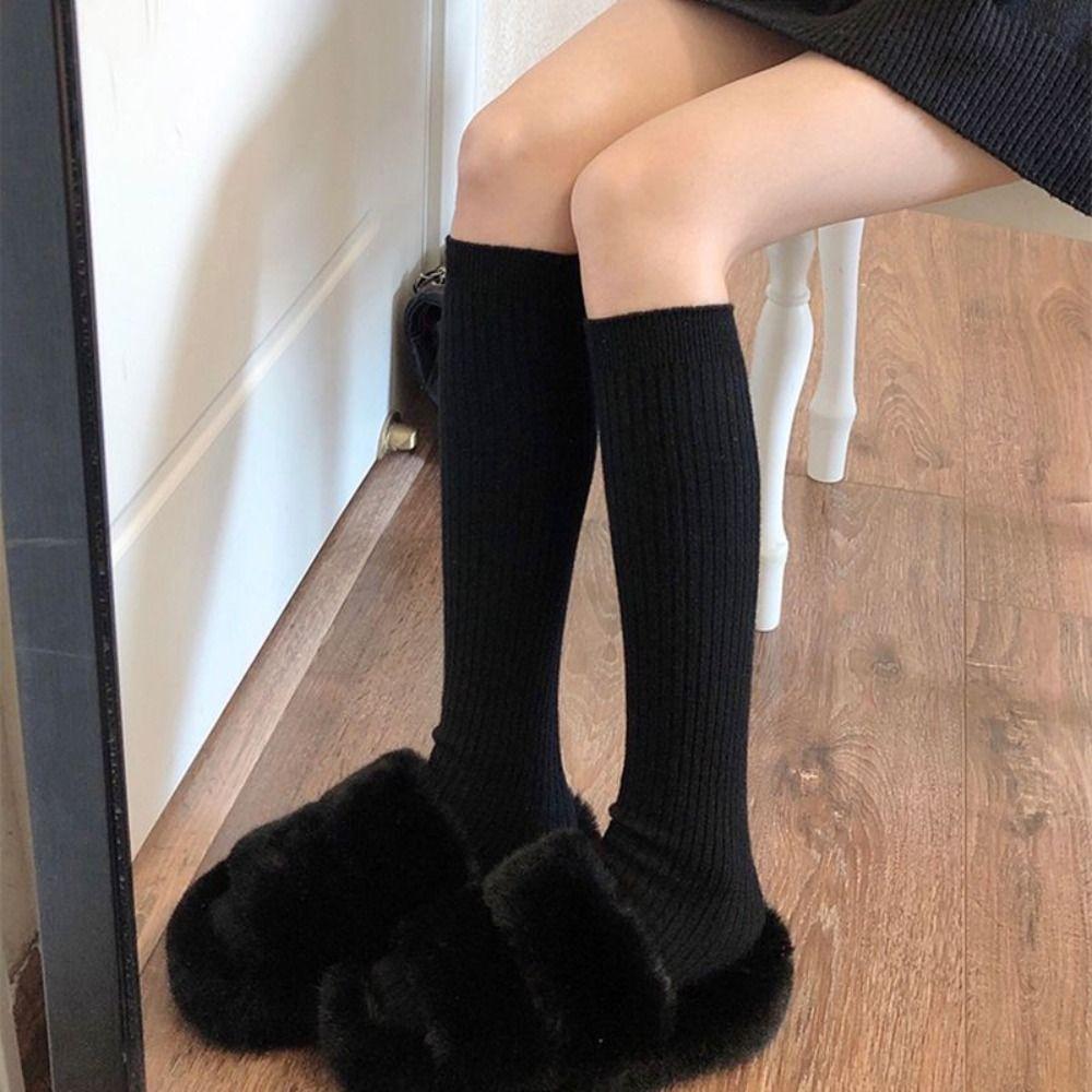 Хлопковые женские длинные носки, узкие пушистые длинные гольфы, новые вязаные носки до середины икры