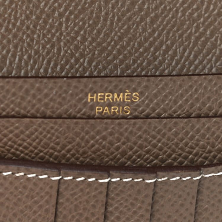 HERMES Bearn Gold tone Lock Epsom Calfskin Short Wallet Women's Elephant Gray H039790CC18