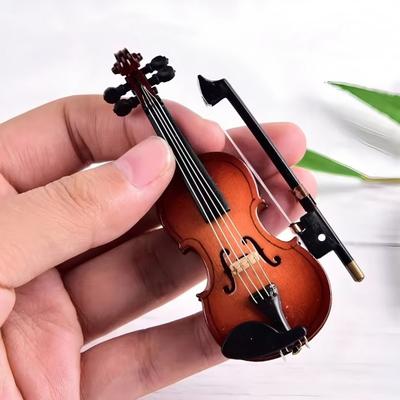 Деревянная мини-модель скрипки с подставкой, игровая крошечная скрипка, миниатюрный музыкальный инструмент, украшение, декор для дома, офиса, рабочего стола