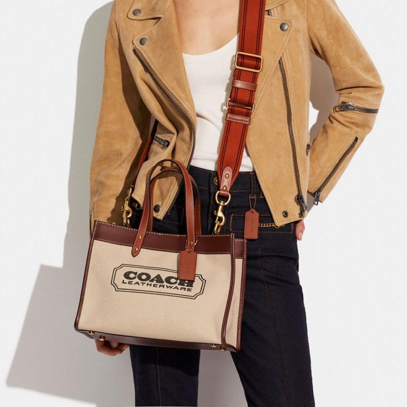 Coach Field 30 Classic Large Capacity Logo Print Canvas And Leather Tote Bag Women Tote Bags C8459-B4TXJ