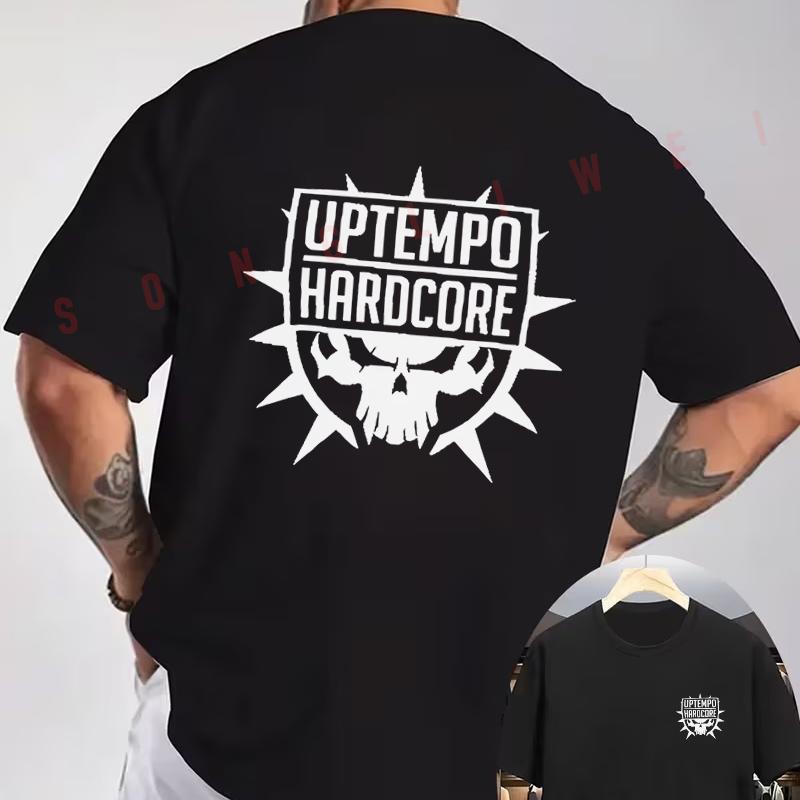 Uptempo Hardcore Graphic Motorcycle T-Shirt Double-Sided Print Men's Short Sleeve Round Neck C
