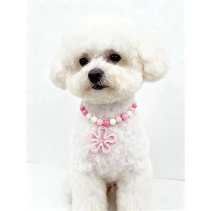 Sweet and Adorable Pet Necklace with Flower Pendant Handmade Beaded Cartoon Cat and Dog Adjustable Collar Pet Supplies Accessory