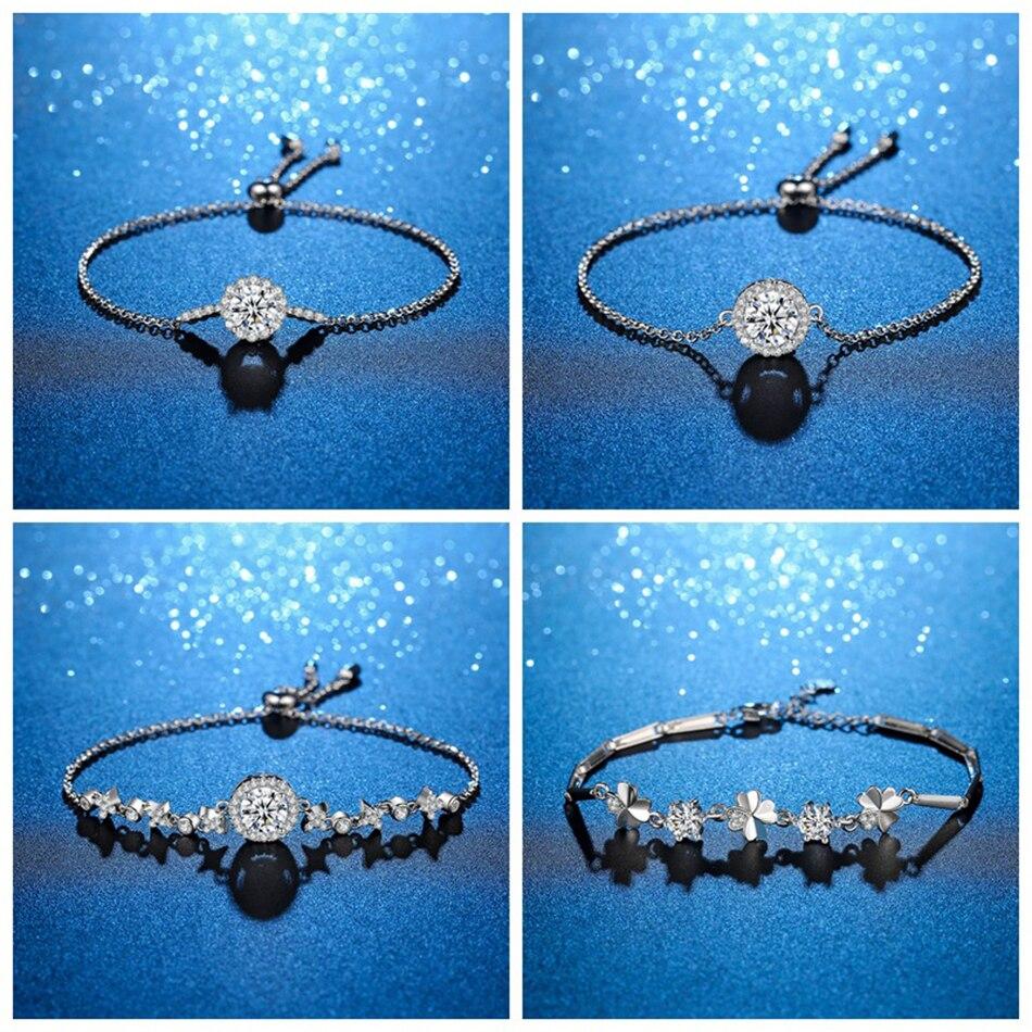 Роскошный четырехлистный клеверный браслет из настоящего серебра 925 пробы с муассанитом для женщин, прошедший бриллиантовый тест