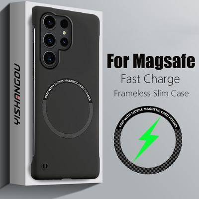 Тонкий безрамочный магнитный чехол Magsafe для Samsung Galaxy S23 Ultra S22 S24 Ultra Coque, роскошный жесткий чехол с беспроводной зарядкой