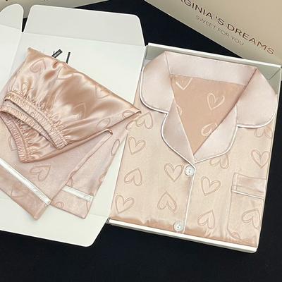 Летняя женская милая атласная шелковая пижама с цветочным принтом, короткий рукав + брюки, женская шелковая милая домашняя одежда, повседневная одежда