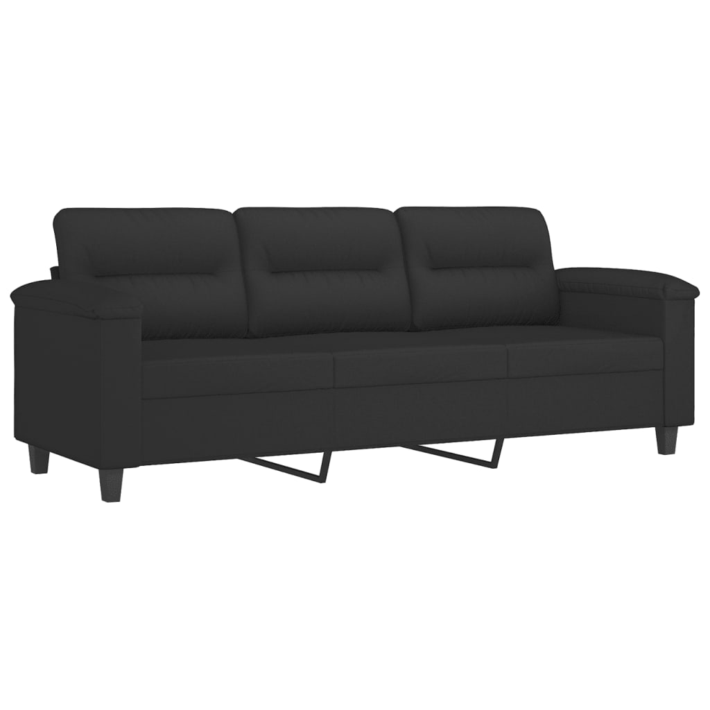3 Piece Sofa Set with Cushions Black Microfiber Fabric