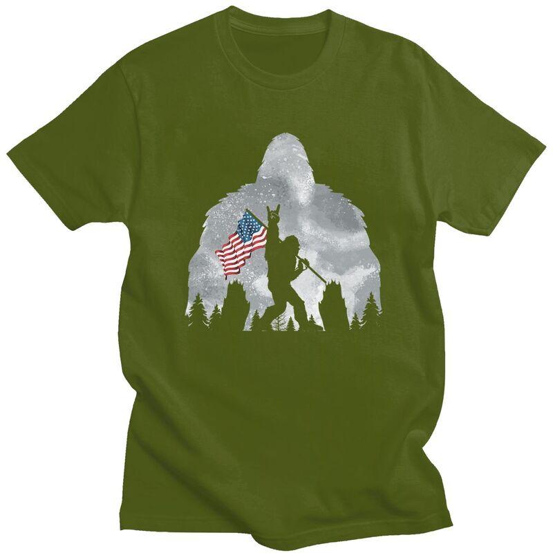 Custom Funny Bigfoot American Flag Tshirts for Unisex Short Sleeve T Shirt Cool T-shirt Pure Cotton Tee Gift Idea