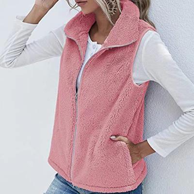 Женская однотонная легкая плюшевая куртка без рукавов с карманом и молнией больших размеров