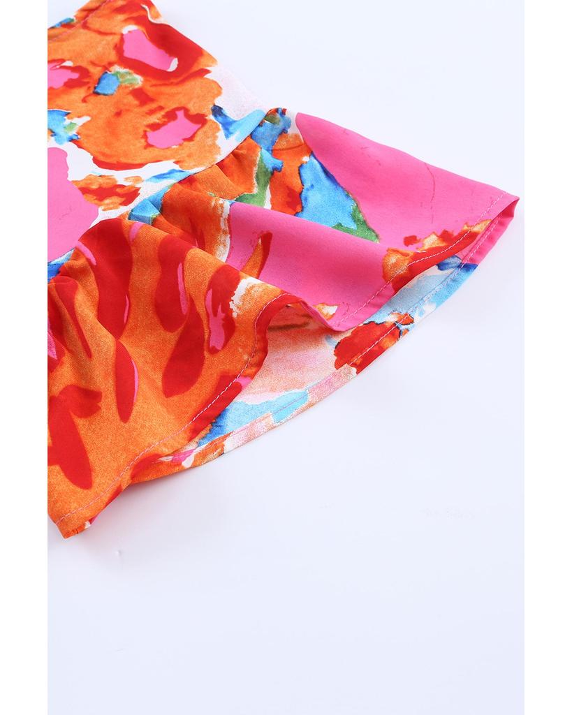 Azura Exchange Блузка с V-образным вырезом и рукавами-крылышками с абстрактным принтом