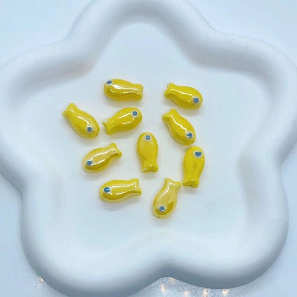 10Pcs Cartoon Design Small Fish Beads Ceramic Jewelry Making Material  Gift