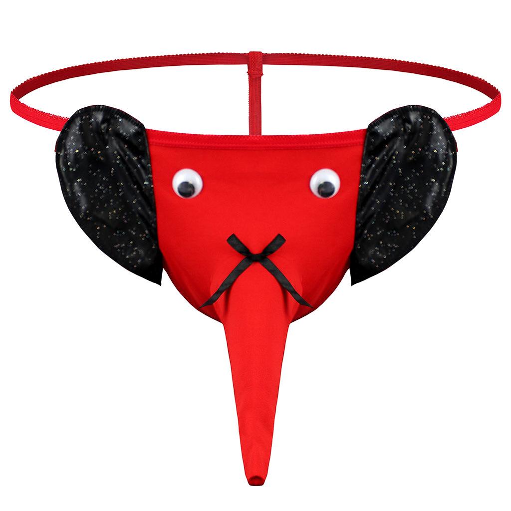 Men'S Naughty Elephant Underwear Long U Bulge Pouch Low Waist G-String Funny Lingerie T-Back Thong Bulge Enhancing Underpant