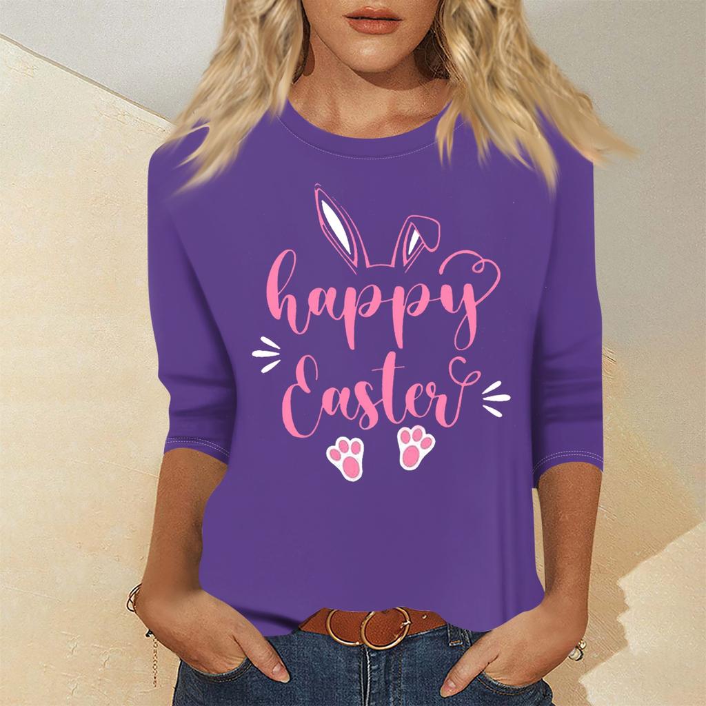 Women's Fashion Casual Seven Sleeve Valentine's Day Printed Pullover Top