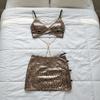 Bright Leopard Leopard Print Dress Panties with Chain Thin Belt Thong  Home