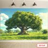 2D Whimsical Green Tree and Blue Sky Backdrop Photography Background Banner