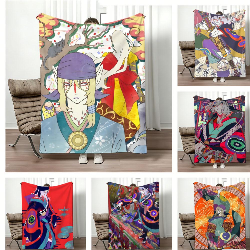 Ukiyo e style Yokai Anime M-Mononokes Throw Lightweight 240g Flannel Blanket Soft Skin-friendly for Summer Cooling