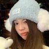 Plush knitted hat for women, thickened and warm in winter, cold-proof ear protection hat in winter, showing a small face, wool hat, cute ear bag hat