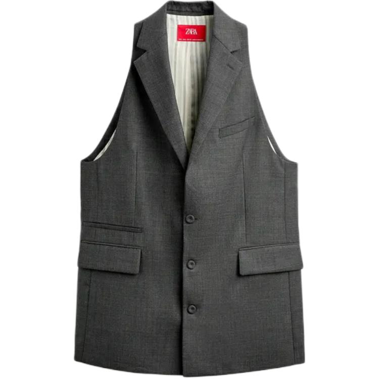 Zara X Harry Lambert Collaboration FW24 Loose-Fit Vest With Button Closure And Patch Pocket Unisex Tops Gray 05845014-802