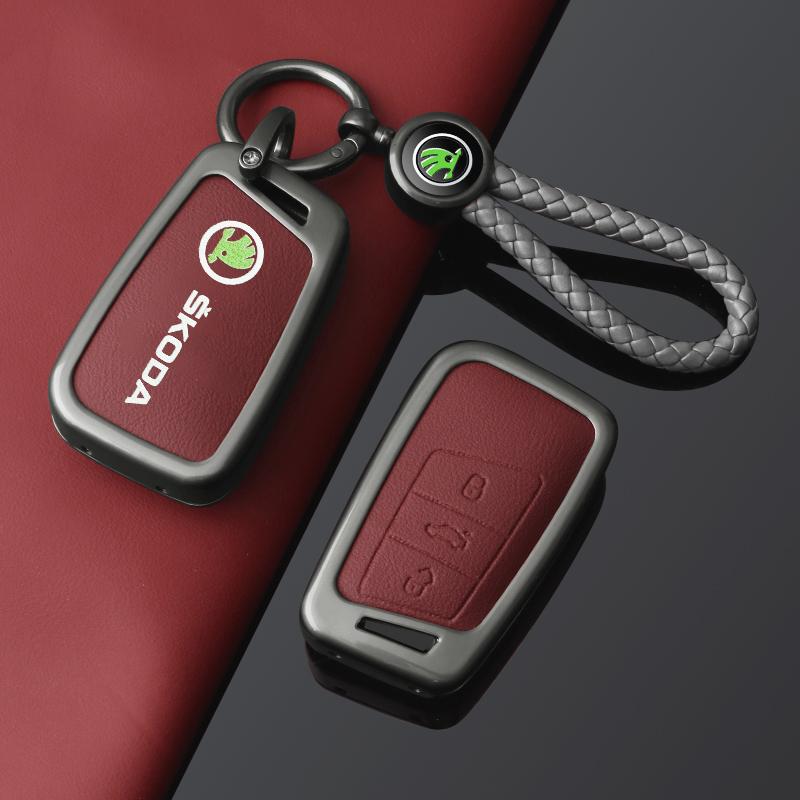 For Skoda Kodiaq Superb A7 High-Quanlity Leather Car Remote Key Case Cover Shell Auto Keychain Accessories agk633