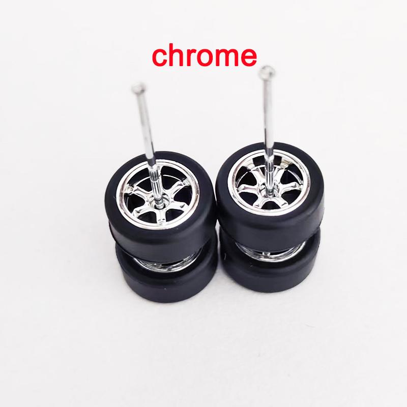 1Set 9.8mm 1/64 Alloy Car Wheels TE37 5-Blades Rubber Tires 10mm Tyres Rim for Hot Wheel/Matchbox/Domeka 1:64 Model Cars