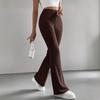 Womens Bell Bottom Pants  Casual Elastic Waist Trousers Solid Color Ribbed Knit Flare Pants