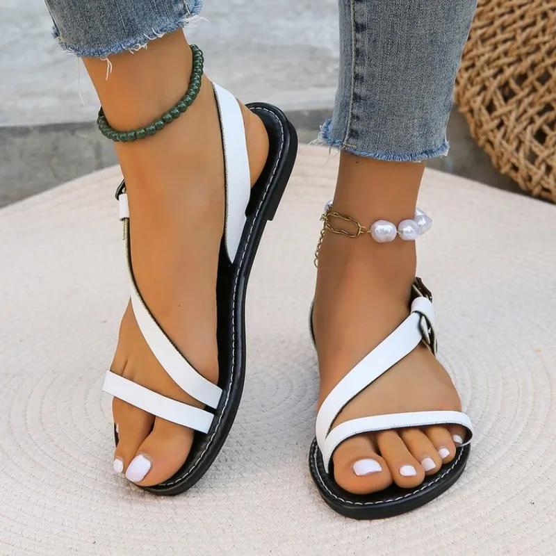 Женские сандалии Римская обувь Летние новые Римские туфли на плоской подошве Тапочки Пляжная спортивная повседневная женская обувь Мягкие женские шлепанцы в стиле бохо