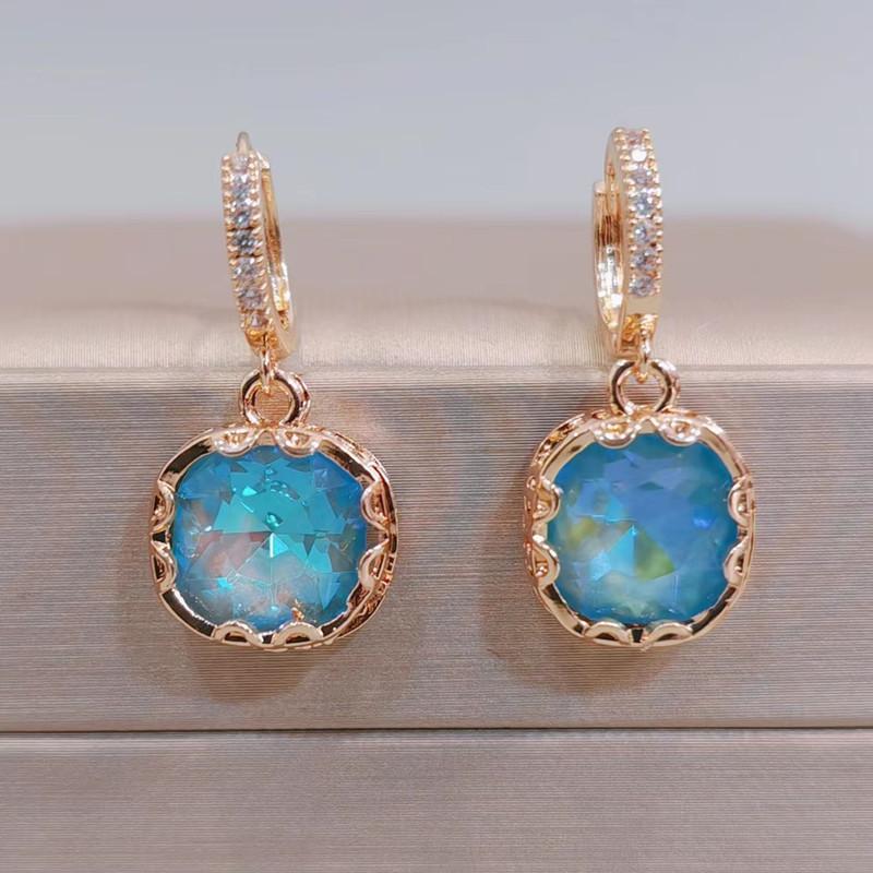 Новые модные синие квадратные серьги с цирконием для женщин, модные серьги золотого цвета, ювелирные изделия, аксессуары для вечеринок