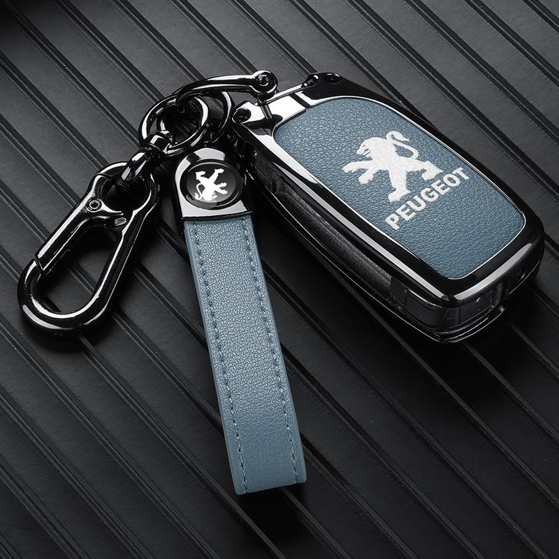 New Zinc Alloy Leather Car Key Case Full Cover Key Bag Shell Holder Fob For Peugeot 107 207 306 407 807 308 607 Auto Accessories