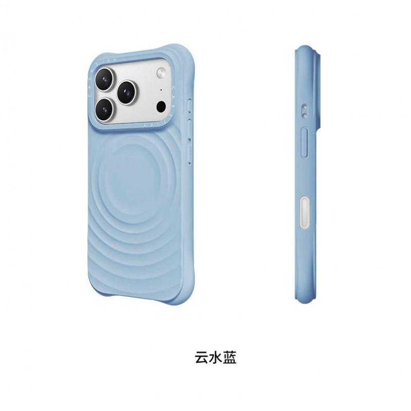 Премиальный чехол из жидкого силикона для iPhone 17 Pro Max с емкостной кнопкой, высокая версия, совместимый с MagSafe, с текстурой волны