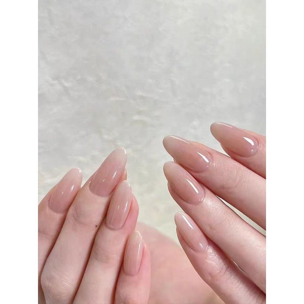 100% РУЧНАЯ РАБОТА, длинные накладные ногти в форме капли воды, набор накладных ногтей с клеем, простые миндалевидные ногти телесного цвета, ногти для фототерапии, многоразовые и съемные накладные ногти