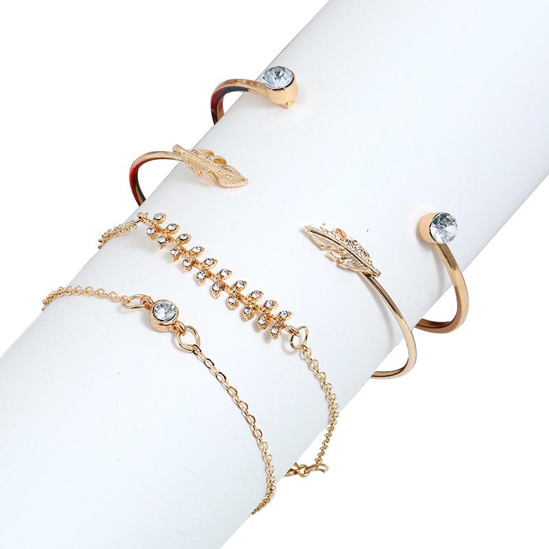 4 шт./компл. женский браслет с геометрическим узором в виде листа, регулируемый браслет, ювелирные изделия