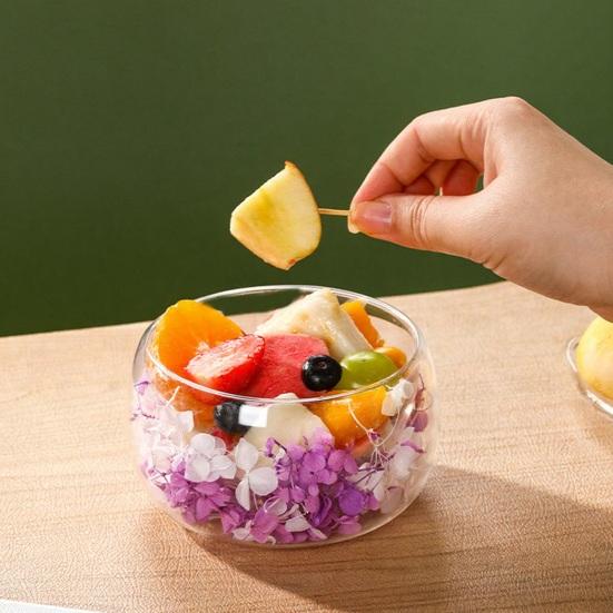 Стеклянная миска с двойными стенками с настоящими прессованными цветами, термо- и холодостойкая, прозрачная миска для подачи салатов, десертов, милый декор для дома и кухни