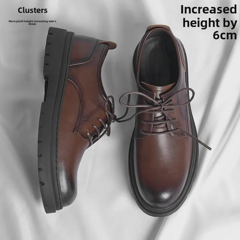 Мужские туфли 2024 года из черной кожи, увеличивающие рост, 10 см, формальные и повседневные, дышащий зимний дизайн