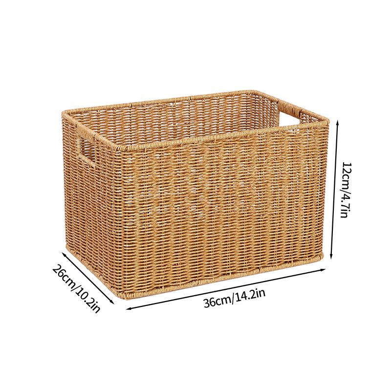 Household Storage Basket Imitation Rattan Woven Storage Box with Lid Clothes Sundries Rattan Basket Home Desktop Organizer Box