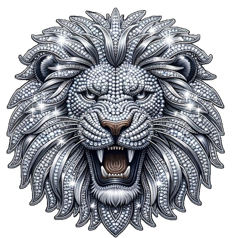 Черная футболка с серебристым принтом головы льва для повседневной носки