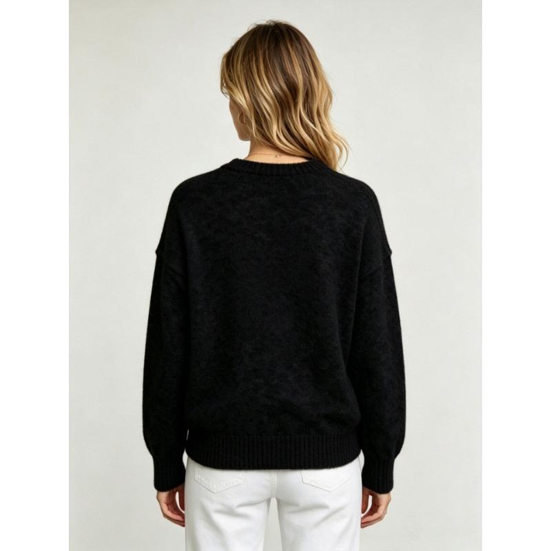 Women S Lazy Style Floral Knit Sweater Loose Crew Neck Pullover