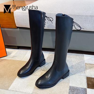 Модные длинные сапоги-рыцари для женщин на шнуровке и молнии, зимние ботинки для мотоциклистов, женские плюшевые ботинки до колена, 2024