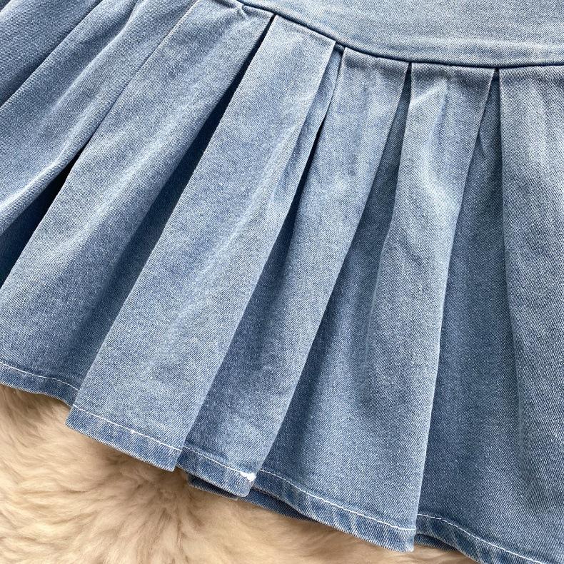 Women's Chic Hong Kong Style Retro Suit Short Camisole Vest Mini Denim Skirt Suit