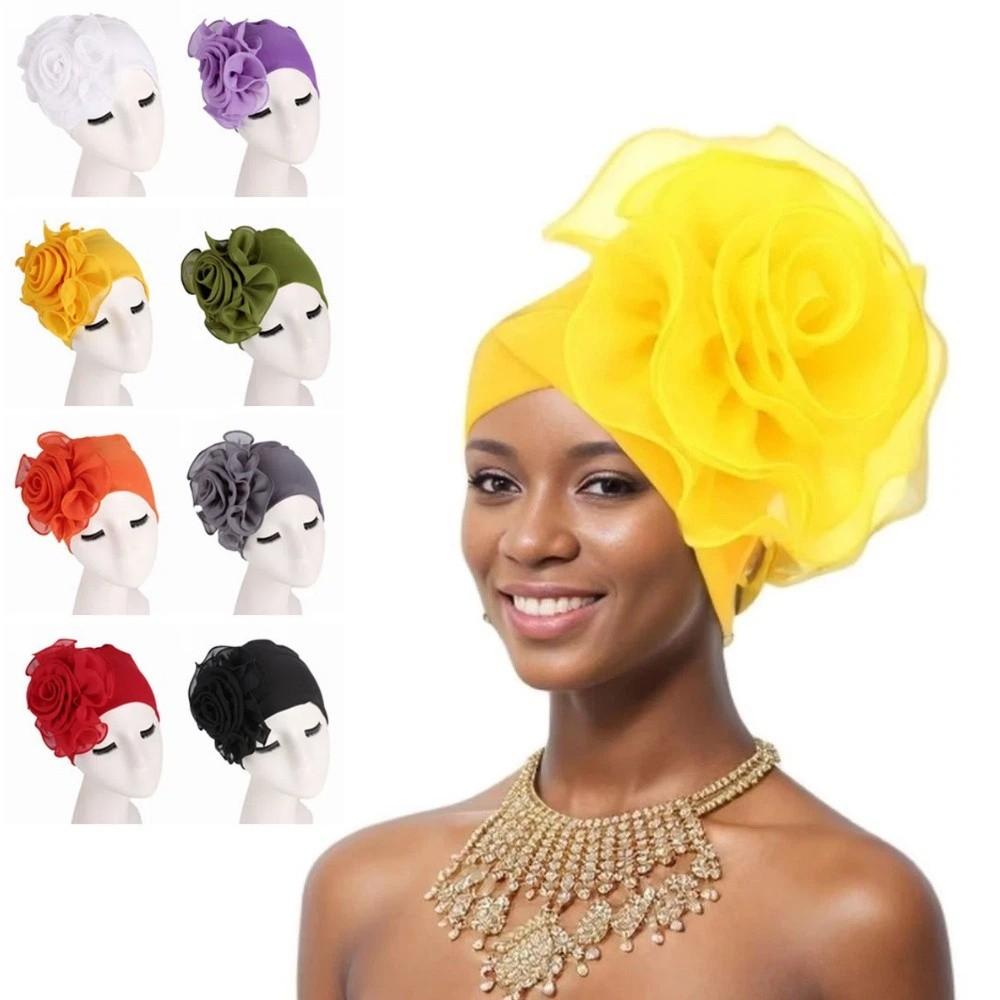 Big Flower Women's Turban Cap Elastic Head Wrap Cap Islamic Headscarf  Hair Accessories